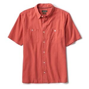 Orvis Mens Short Sleeve Button Down Salmon Shirt Hemp Blend Casual XL